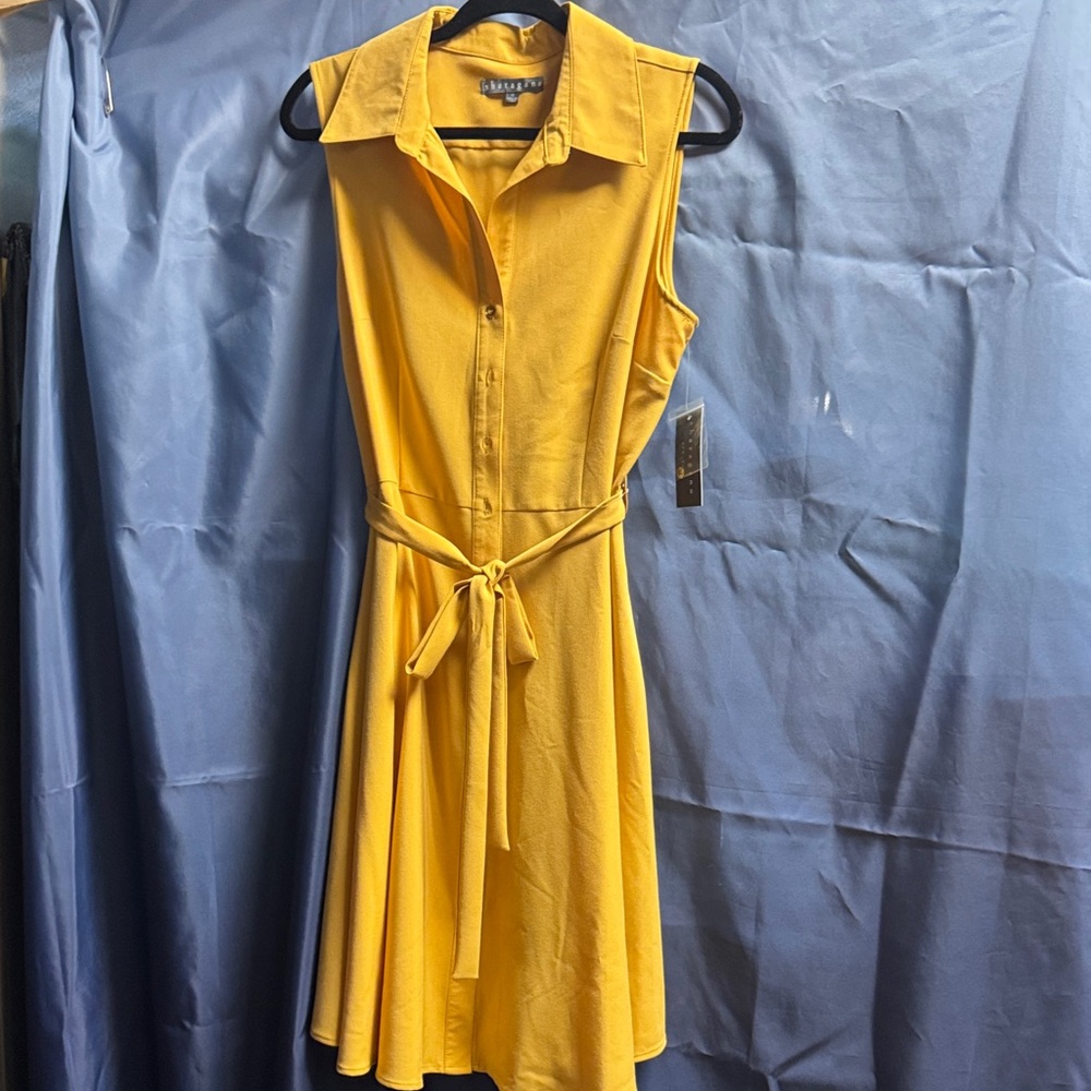 Sharagano Yellow Sleeveless Midi Dress